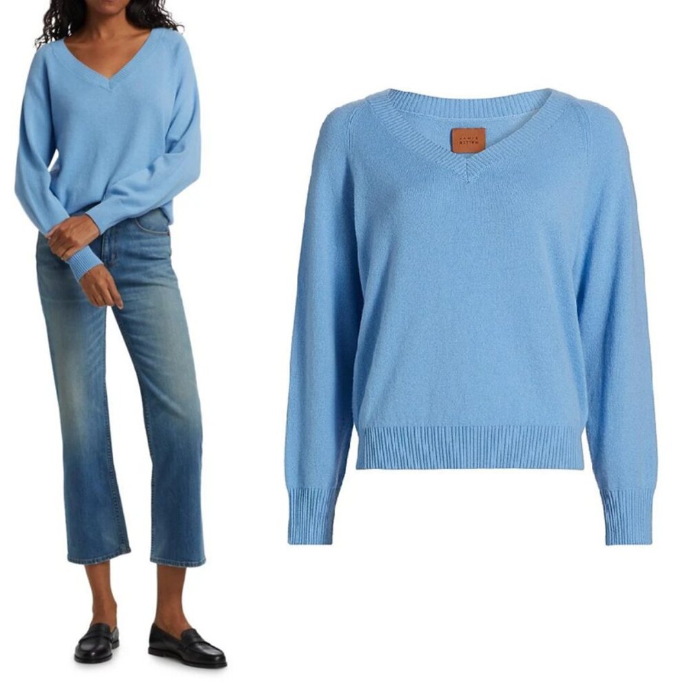 Jamie Haller The V Fave Cashmere Sweater Light Blue Small